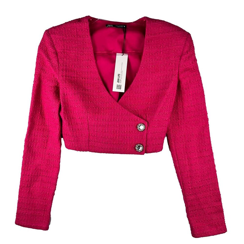 ZARA Tweed Structured Crop Blazer Size Small NWT - Picture 6 of 13